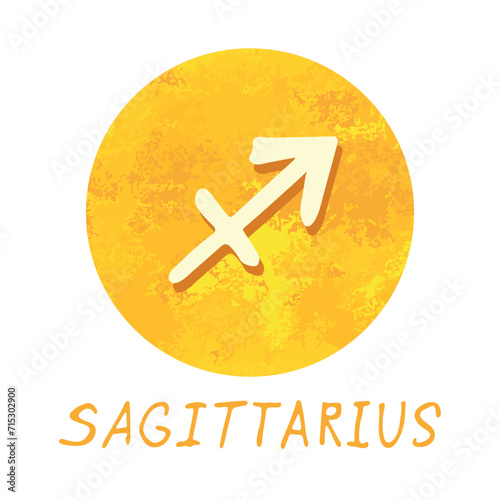 Hand drawn sagittarius zodiac sign in golden round frame Astrology doodle clipart Element for design