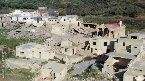 Sfentyli is an abandoned village which is sinking every winter when the dam of Aposelemi gets filled with water, Crete, Greece. photo