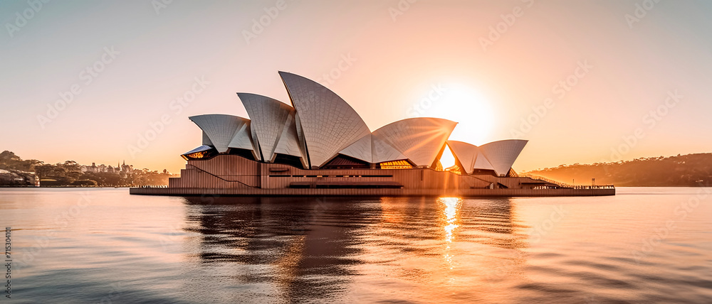 Sydney Opera House sunrise panoramic view, Australia. Travel concept.