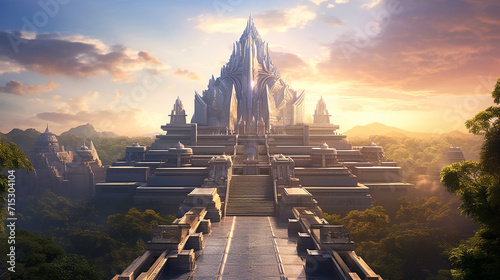 an ancient temple complex reimagined in a future set photo