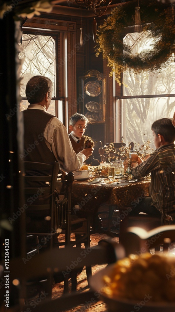A heartwarming moment captured as family members exchange Easter gifts and express gratitude, surrounded by the warmth of a cozy dining room.