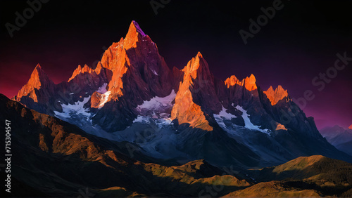 Sunset Glow Wall Art, Majestic Mountain Peaks Illuminated, Nature Landscape, Warm Glow, Rugged Peaks, Mystical Aura