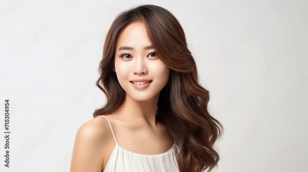Beautiful Asian Chinese Woman Portrait Studio Photo Photography Profile Picture Young Model with Long Hair for Fashion Beauty Skincare Haircare Products on White Light Color Background 16:9 Beautiful Asian Chinese Woman Portrait Studio Photo Photography Profile Picture Young Model with Long Hair for Fashion Beauty Skincare Haircare Products on White Light Color Background 16:9