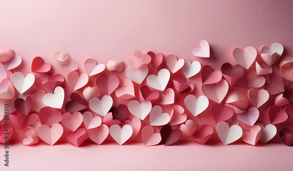 Pink valentine day paper hearts decorations. Created with Ai