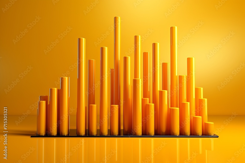 Business Bar Chart Analysis, on an isolated Golden Yellow background, Generative AI Business Bar Chart Analysis, on an isolated Golden Yellow background, Generative AI
