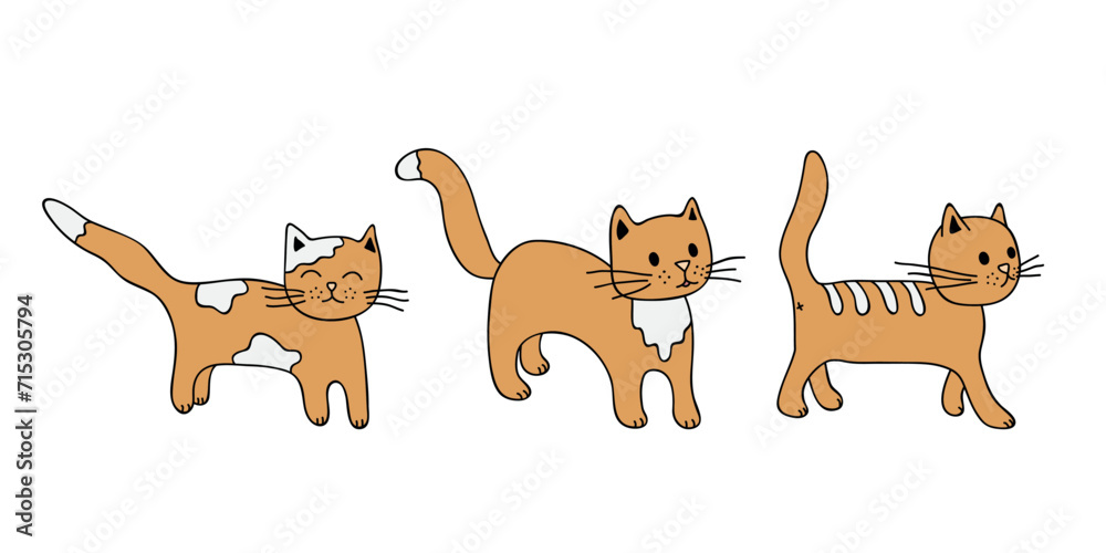 Obraz premium Hand drawn cat clipart. Cute pet doodle set