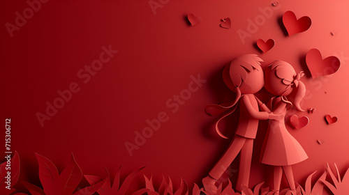 Romantic Couple Kisses with Heart Balloon in Valentine's Day Illustration