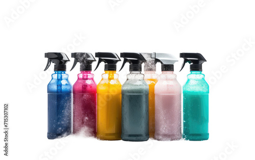 Spray Bottles in Different Colors Diversity in Cleaning Applications on a White or Clear Surface PNG Transparent Background.