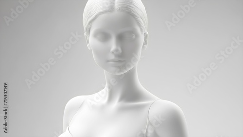 Portrait of a female white mannequin on white background #715307149