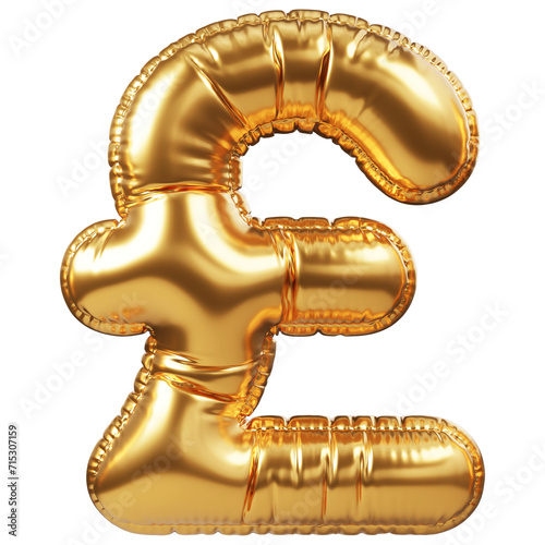 Gold helium balloon in form of UK pound sterling currency sign. 3D realistic decoration, design element related for all events and party, banking or finance advertising photo