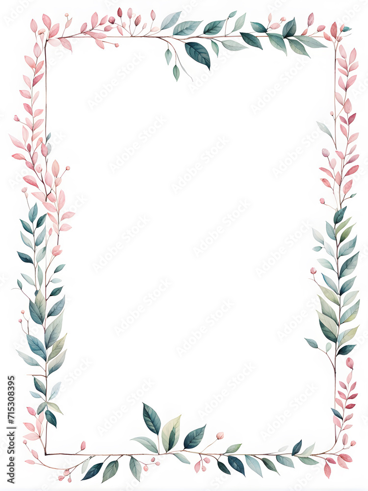watercolor-illustration-pink-leafy-frame-encasing-a-minimalist-note-filled-center-no-background