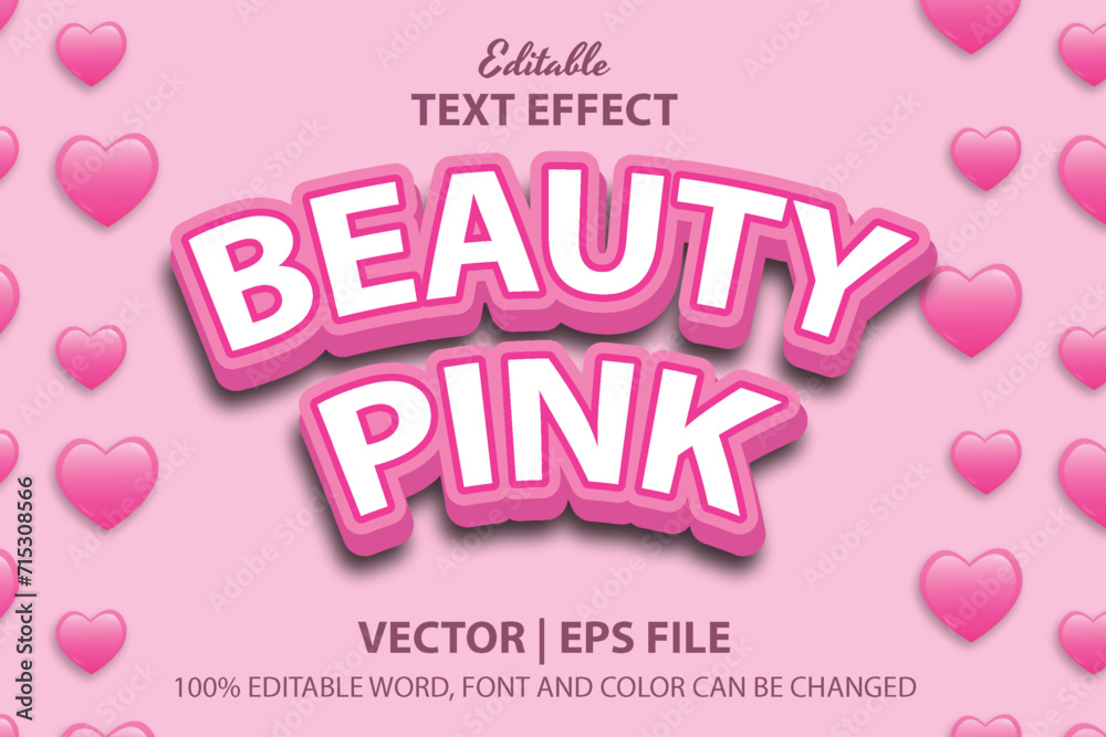 3d vector editable text effect make up girl, typography of female beauty with pink decoration and beautiful and soft colors perfect for logos, headlines or banners for skincare and female beauty.