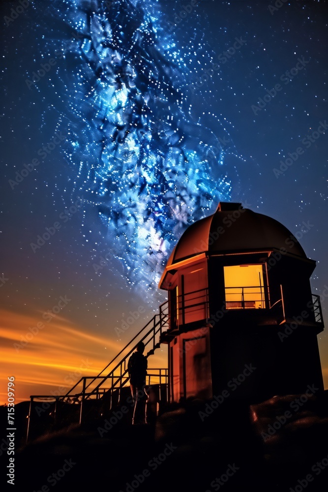 Fototapeta premium Astronomer observing the night sky with a telescope in an observatory, Generative AI