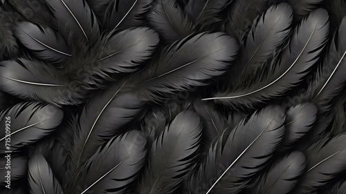 Black feather texture. Close to feather background 