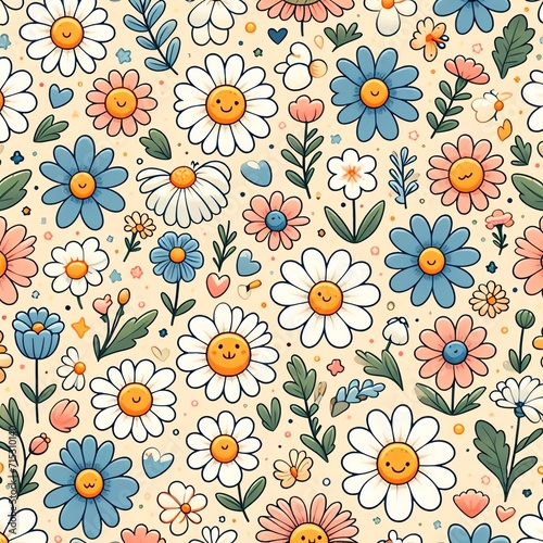 Vibrant Smiling Blooms  A Cheerful Colorful Floral Pattern