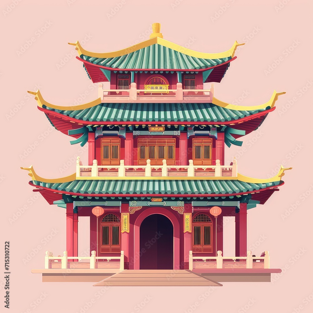 Vector Illustration of Chinese Architectural Style Building Vector Illustration of Chinese Architectural Style Building