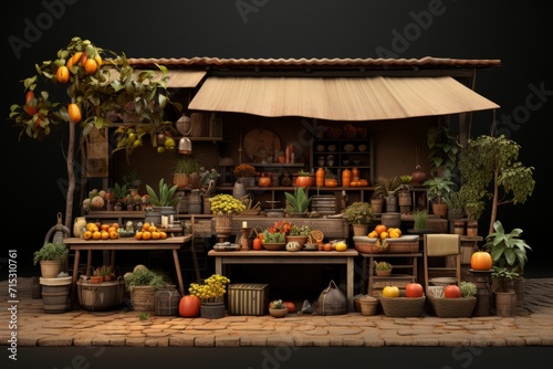 Artisan Market Stall, on an isolated Earthy Brown background, Generative AI