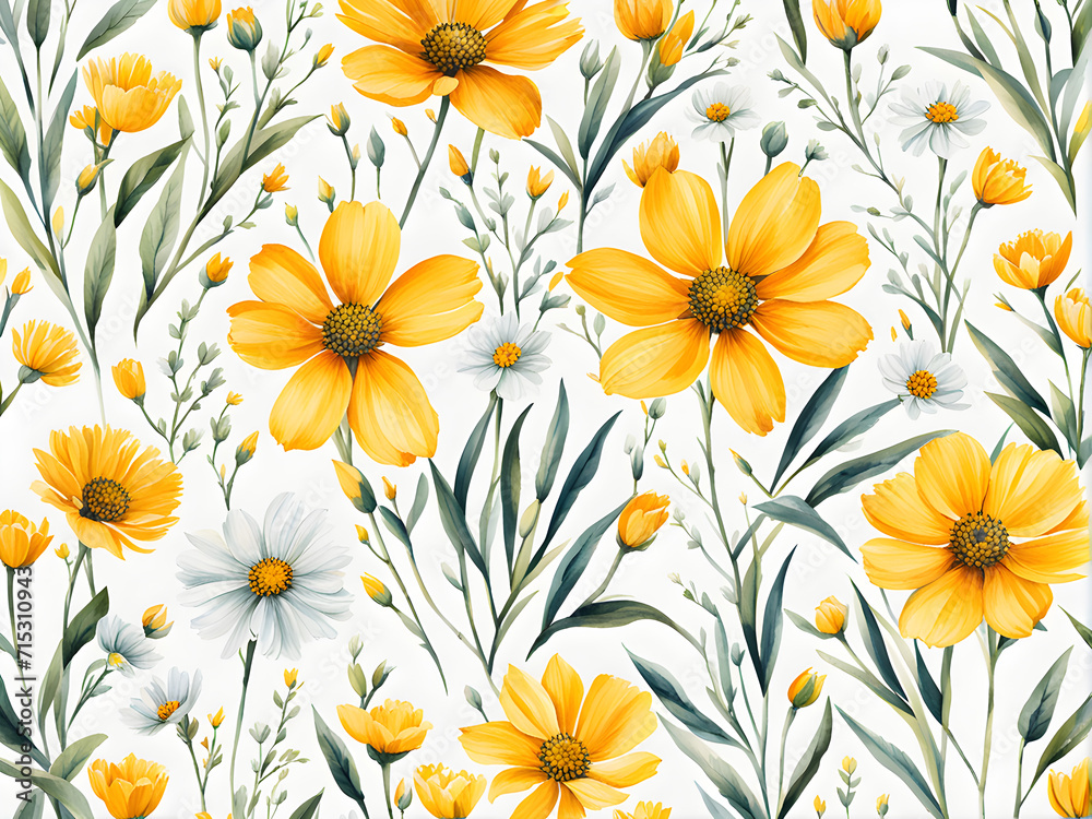 mini-yellow-floral-pattern-in-minimalist-style-set-as-wallpaper-abundant-in-space-on-a-white