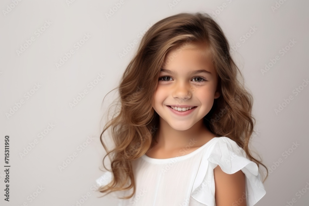 portrait of a beautiful little girl with long curly hair on a gray background portrait of a beautiful little girl with long curly hair on a gray background