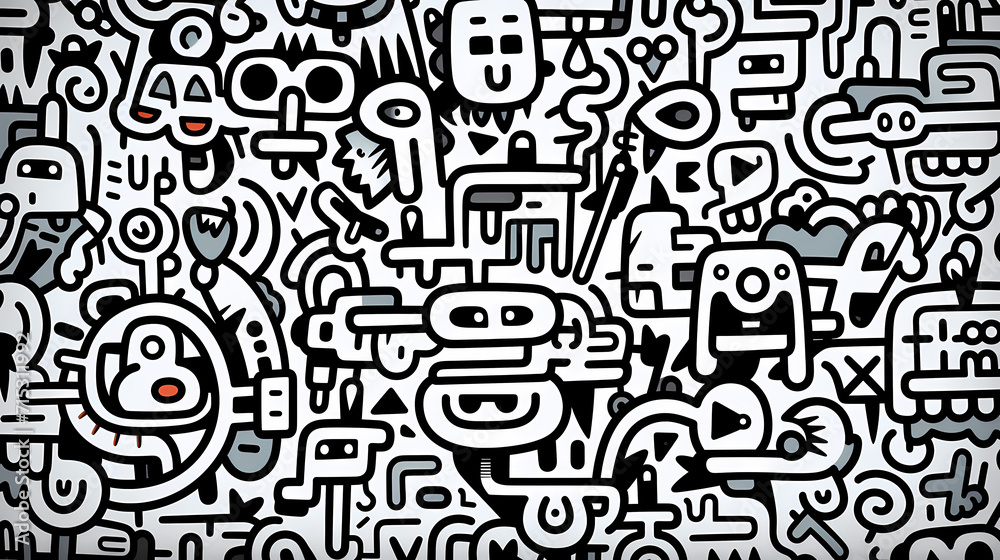 Fototapeta premium Funny doodle seamless pattern, artistic background