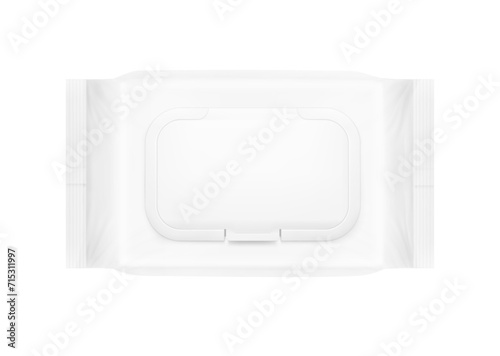 Wet wipes flow package mockup. Flat lay view. Realistic vector illustration isolated on white background. Easy to use for presentation your product, idea, design. EPS10.