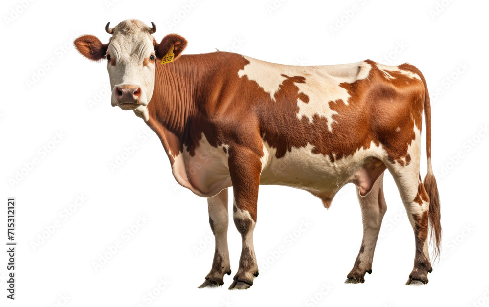 Beauty of a Contented Cow Grazing in the Verdant Pasture on a White or Clear Surface PNG Transparent Background.
