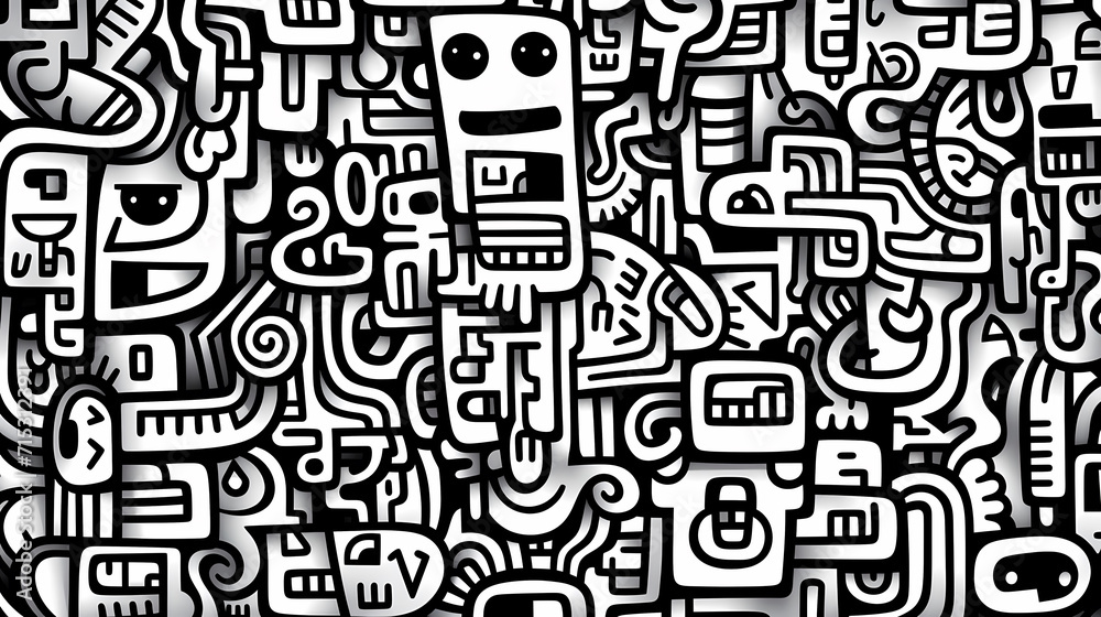 Funny doodle seamless pattern, artistic background