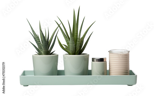 A Desk Organizer with a Potted Aloe Vera  Mug and Tray Which Inspiring Efficiency and Calm on a White or Clear Surface PNG Transparent Background.