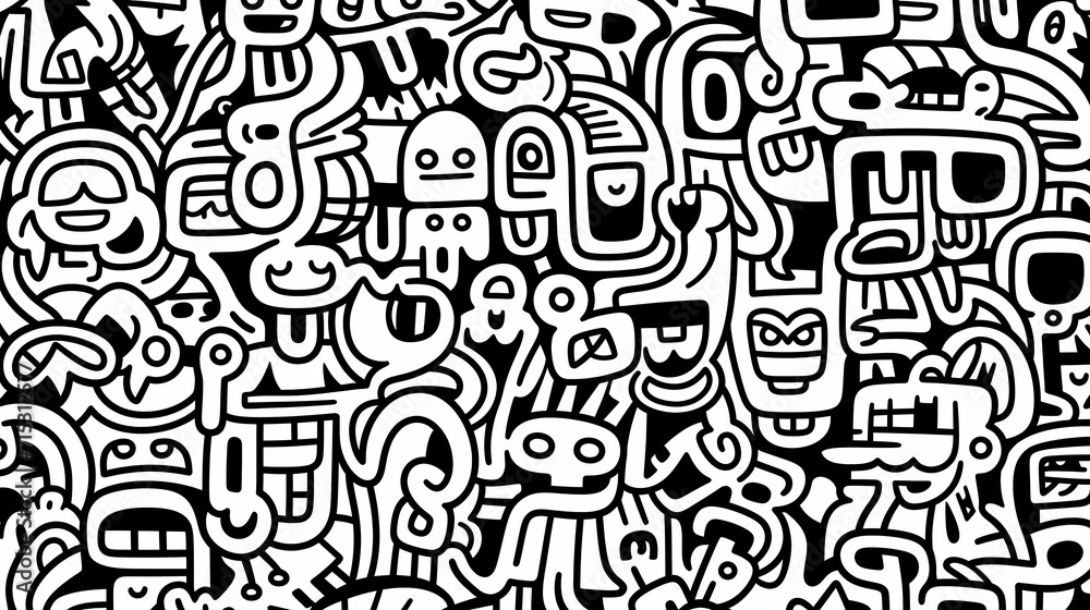Funny doodle seamless pattern, artistic background Funny doodle seamless pattern, artistic background
