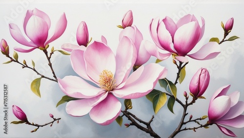 Illustration  postcard  banner  branches of blooming magnolia.  