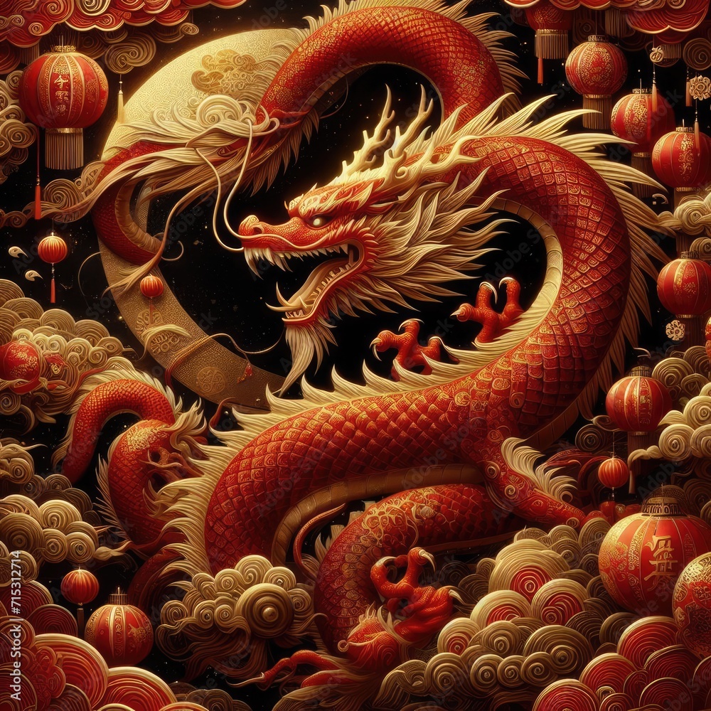 Obraz premium Chinese New Year Splendor: Grand Celebration of the Dragon Zodiac