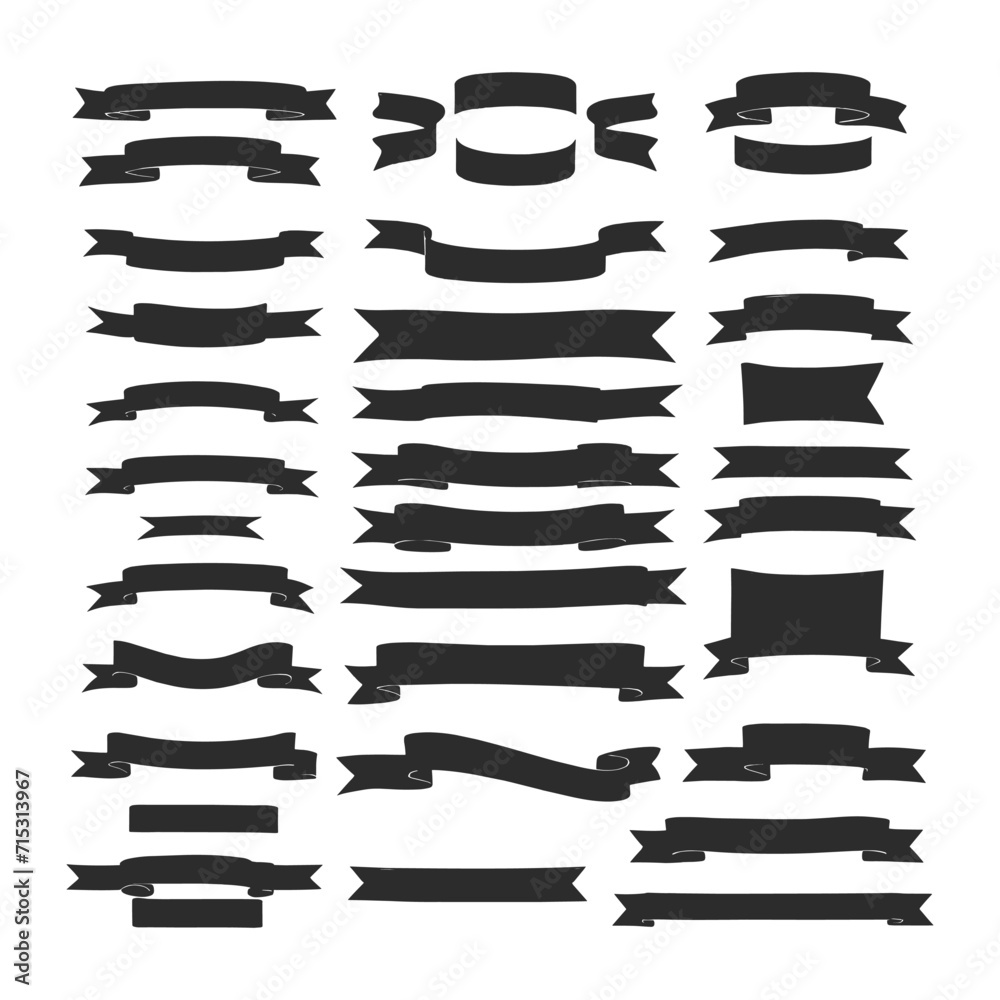 Banner ribbon set silhouette vector black shape Banner ribbon set silhouette vector black shape