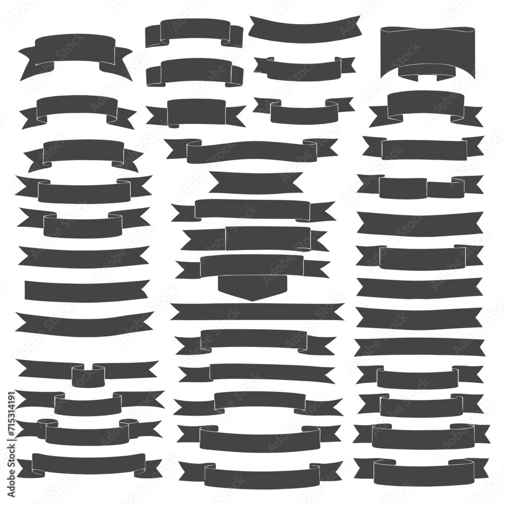 Banner ribbon set silhouette vector black shape Banner ribbon set silhouette vector black shape