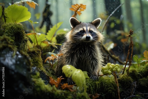 Raccoon , tropical forest, wildlife focus, dynamic, 4K Ultra HD