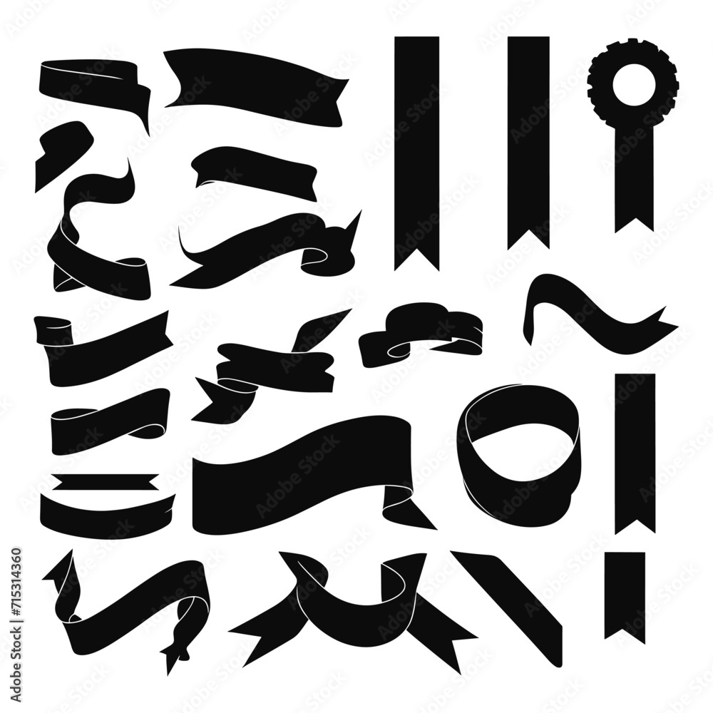 Banner ribbon set silhouette vector black shape Banner ribbon set silhouette vector black shape