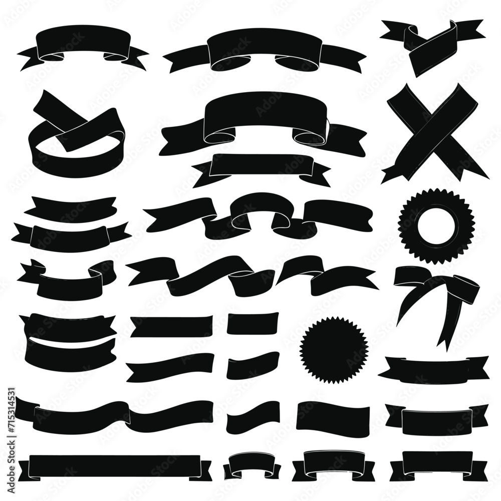 Banner ribbon set silhouette vector black shape Banner ribbon set silhouette vector black shape