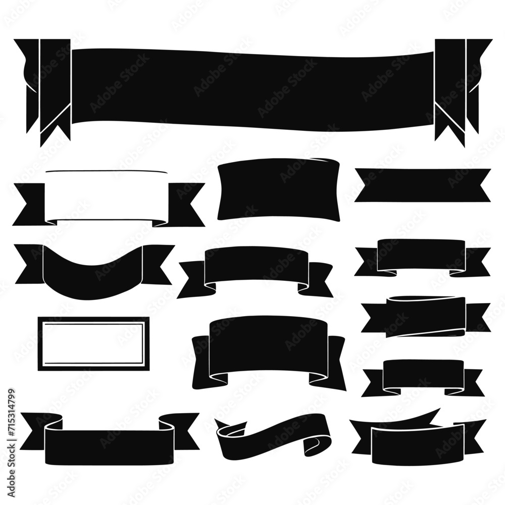 Banner ribbon set silhouette vector black shape
