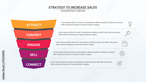 How to Increase Sales Infographic With 5 Steps and Editable Text for Business Plans, Marketings, and Presentations.