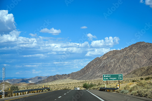 Driving on Interstate 15 near Baker en route to Las Vegas - California, USA photo