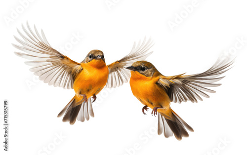 Delight in the Aerial Symphony of Orange Sparrows in Perfect Unity on a White or Clear Surface PNG Transparent Background.