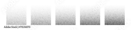Gradient squares of grains. Noisy geometric shapes with gradation of tone. Pack of vector isolated elements on a white background.