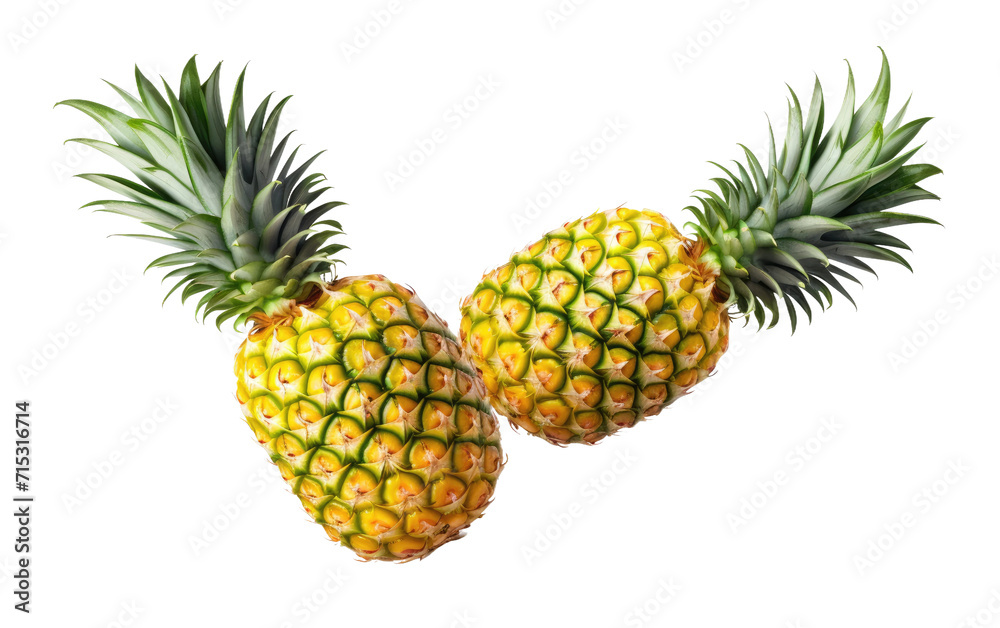Fototapeta premium Witness the Culinary Brilliance of a Pair of Ripe Pineapples on a White or Clear Surface PNG Transparent Background.
