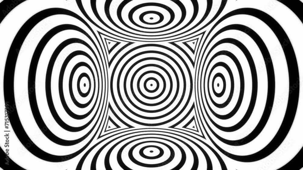 abstract black and white animated optical illusion, slow moving circles, 4k seamless loop backdrop abstract black and white animated optical illusion, slow moving circles, 4k seamless loop backdrop
