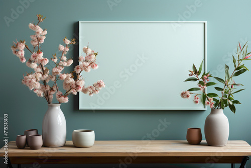 Craft a serene setting with an empty frame on a soft-colored canvas, providing a serene platform for your text. Envision the understated beauty and communicative space it offers.