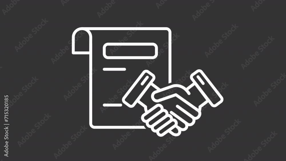 Animated contract white icon. Making deal line animation. Sign official agreement. Business relationship. Black illustration on white background. HD video with alpha channel. Motion graphic Animated contract white icon. Making deal line animation. Sign official agreement. Business relationship. Black illustration on white background. HD video with alpha channel. Motion graphic