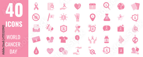 Pink World cancer day icon. Vector awareness ribbon isolated on transparent background. International Day of cancer, World Cancer Day. Vector illustration