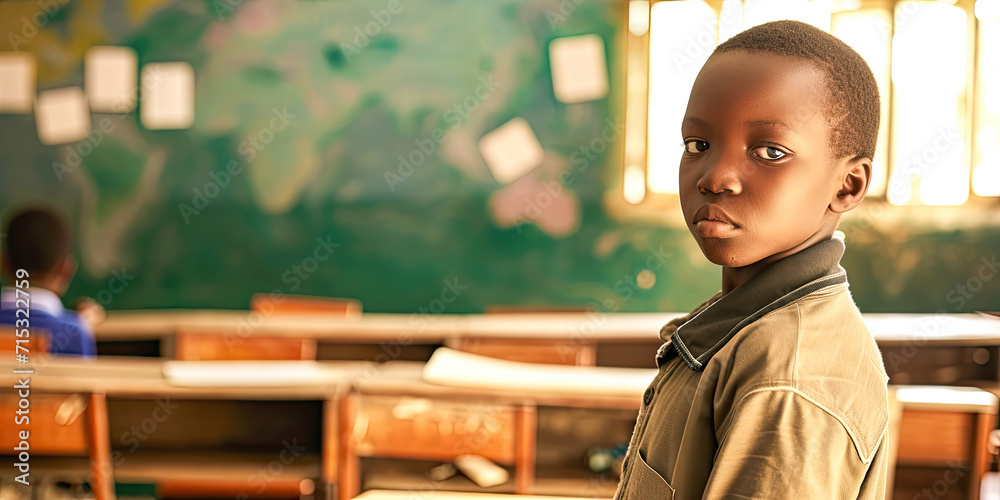 Ethnic School pupil in classroom learning education system wearing ...