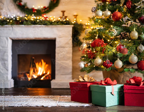 christmas tree with fireplace © Halilbrahim