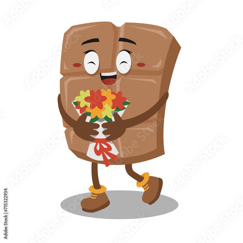 Chocolate mascot brings flower for valentine
