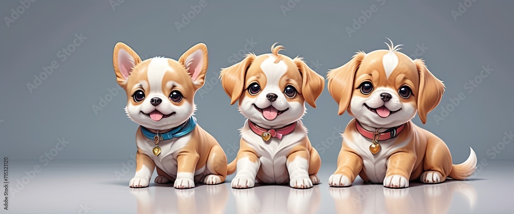 illustration of cute puppies, three dogs, dog's head